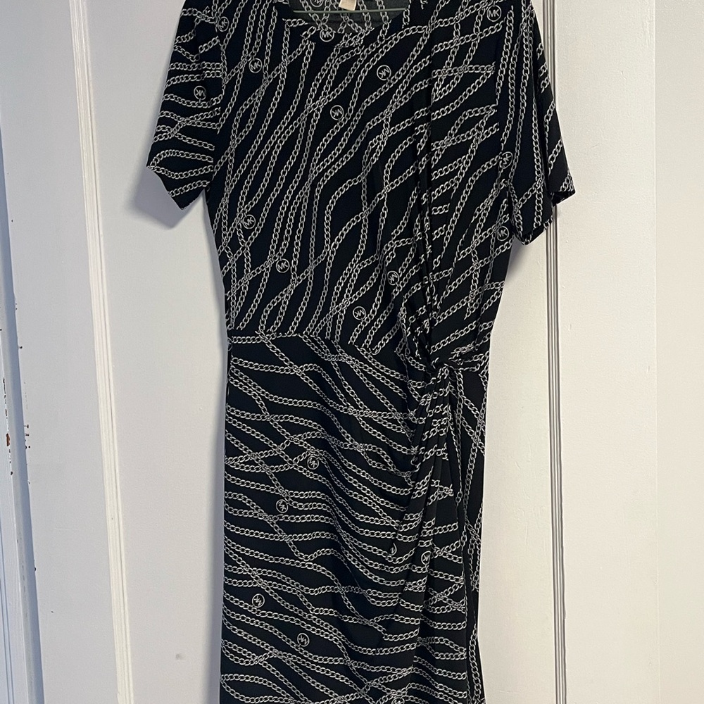 Michael Kors Black and White Chain Pattern Midi Dress